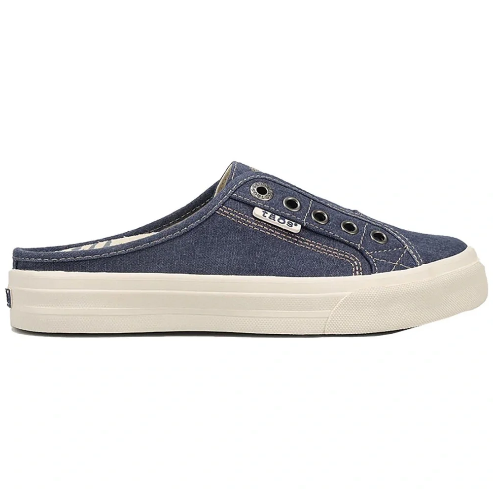 Taos Footwear Slip-in Mules Blue Canvas EZ Soul Shoes Open Heel Sneakers - Picture 9 of 9